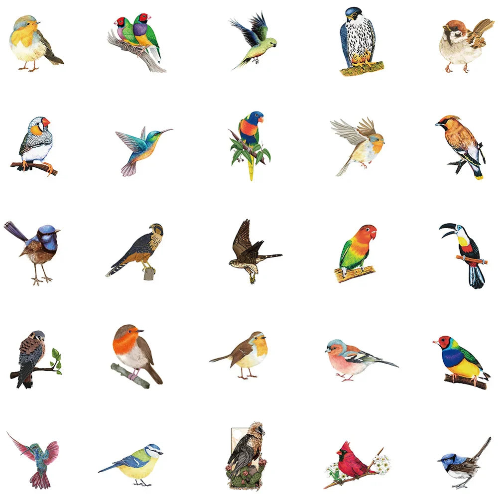 50pcs Cute Colorful Birds Animal Sticker Waterproof Graffiti For Phone Water Bottle Laptop Bicycle Car Decals Kids Toy (ONLINE ORDER ONLY)