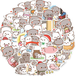 60PCS Kawaii Cat Mood Sticker PVC Graffiti Sticky Aesthetic Decorative Scrapbook DIY Child Phone Stationery Supply for Kid (Online Order Only)