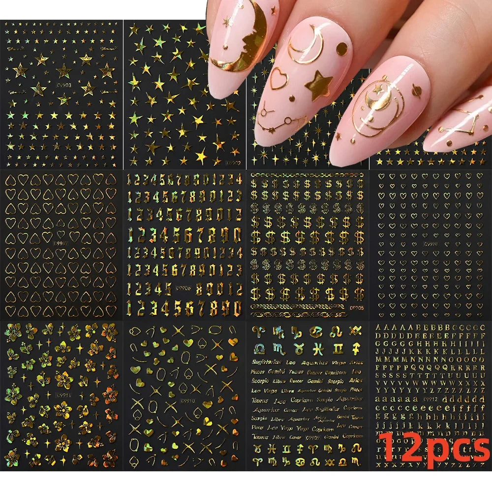 12PCS French Tassel Crescent Moon Arc Self Adhesive Nail Art Sticker 3D French Kiss Crescent Nail Stickers Lines Manicure Decals (ONLINE ORDER ONLY)