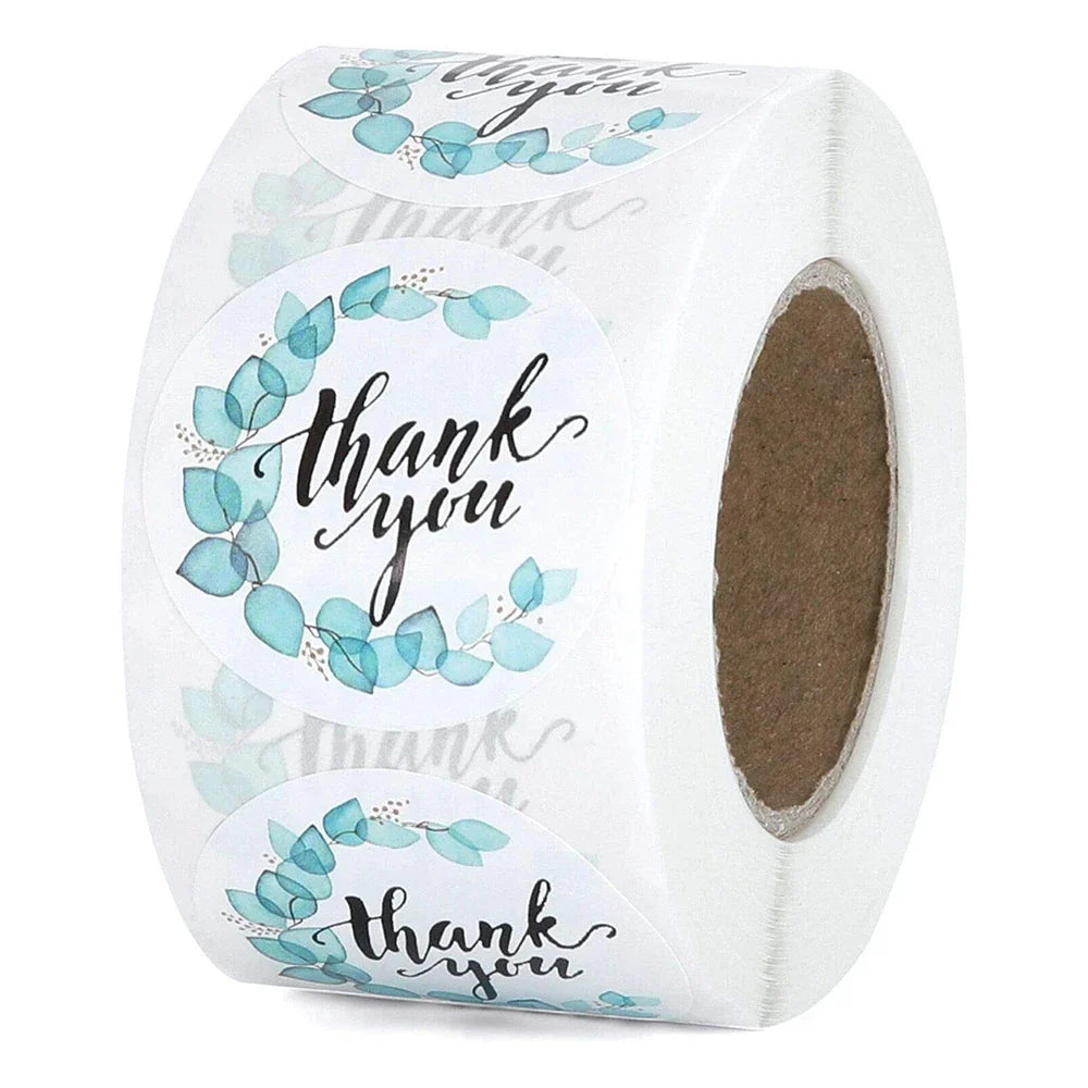 500pcs/roll Flowers Thank You Sticker Labels Round Reward Stickers Wedding Party Decor Envelope Seals Stickers Stationery (Online Order Only)