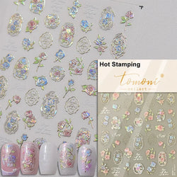Pale Flower Bouquet Label Bowknot Stationery Sunflower Daisy Leaf 3D Self Adhesive Nail Art Stickers Rhinestone Manicure Decals (Online Order Only)