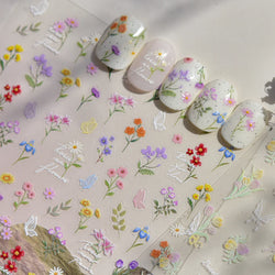 Dried Flower Lavender Bowknot Peony Pomegranate Flowers Bouquet Rose Chic Reliefs Self Adhesive Nail Art Stickers Manicure Decal (ONLINE ORDER ONLY)