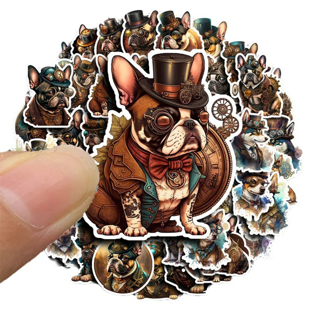 10/30/50pcs Vintage Steampunk Dog Sticker Packs (ONLINE ORDER ONLY)