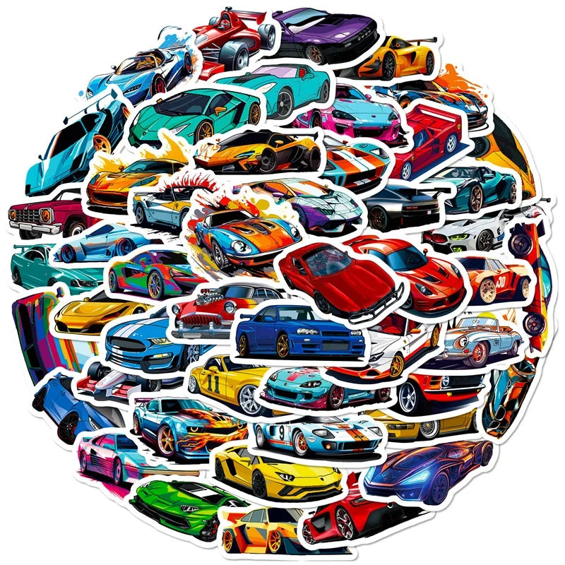 10/30/50PCS Cute Cool Car PVC Sticky Sticker Aesthetic DIY Korean Stationery Decoration Scrapbooking School Supplies for Kids (ONLINE ORDER ONLY)
