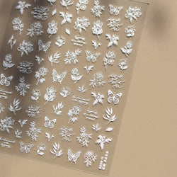 Flower Bowknot Butterfly Plant Leaf English Letter Rose Hand Drawn Embossed Relief Self Adhesive Nail Art Sticker Manicure Decal (ONLINE ORDER ONLY)