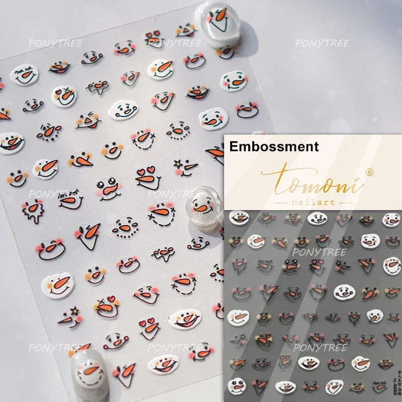 Snowman Tree House Cedar White Pine Forest Warm Winter Cloud Self Adhesive Nail Art Stickers Snowflake Star Snow Manicure Decals (ONLINE ORDER ONLY)