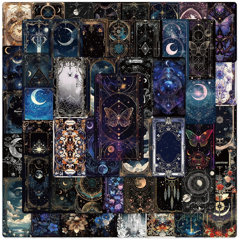 50pcs Cartoon Mysterious Fantasy World Aesthetic Flowers Moon Stickers Luggage Laptop Guitar Phone Waterproof Vinyl Car Decals (Online Order Only)