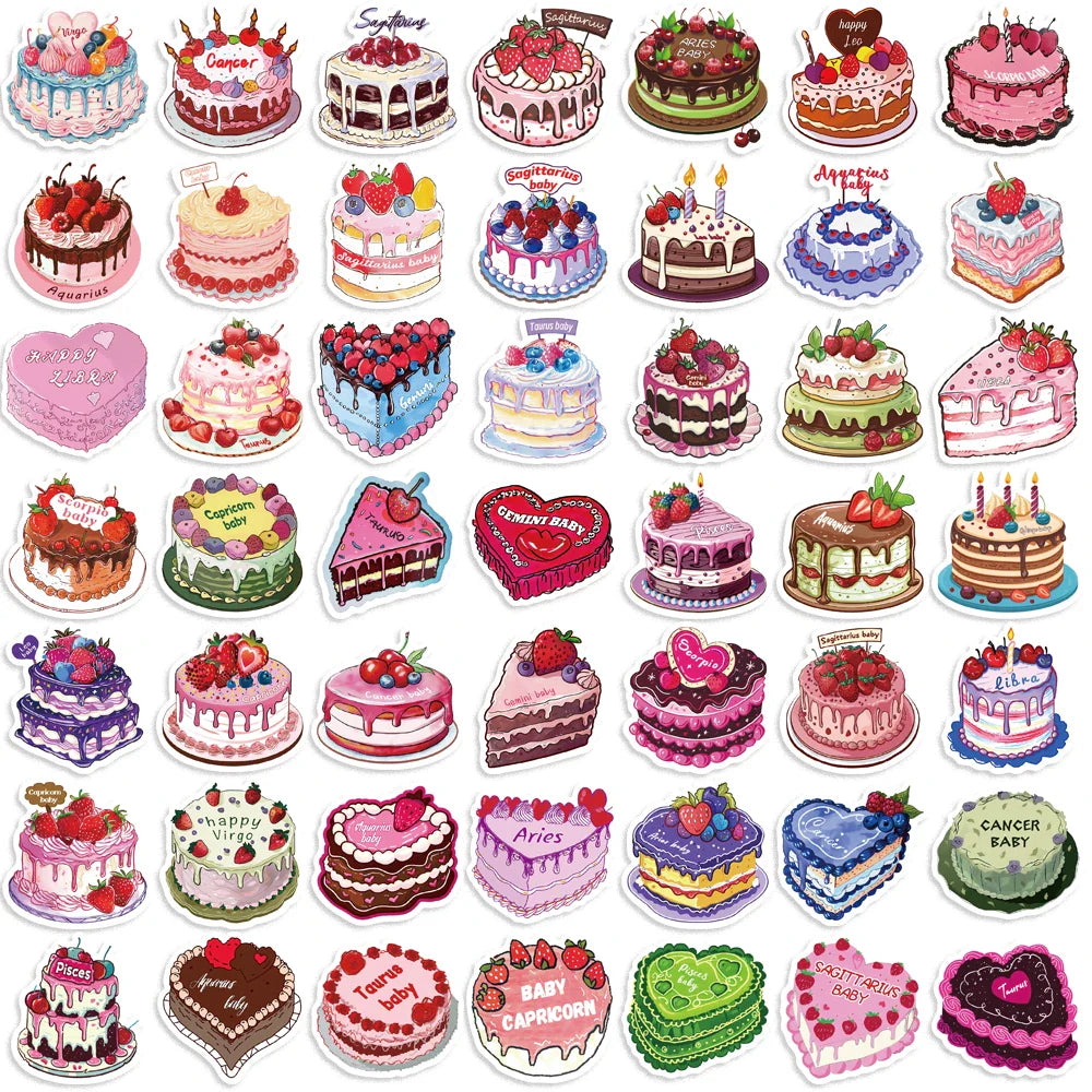 50pcs Cartoon Cake Zodiac Stickers Kawaii Waterproof Graffiti Vinyl Decals for laptop Guitar Suitcase Skateboard Kids Gift (ONLINE ORDER ONLY)