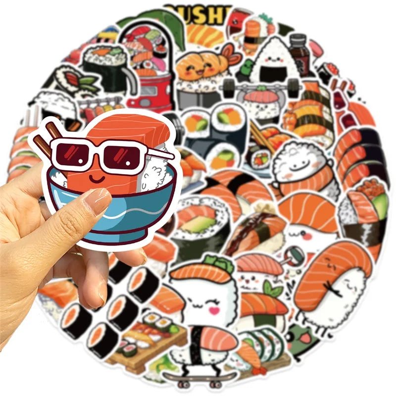 10/30/50PCS Kawaii Sushi Sticky PVC Sticker Aesthetic DIY Decoration Scrapbooking Korean Hand Accounting Supplies for Kids (ONLINE ORDER ONLY)