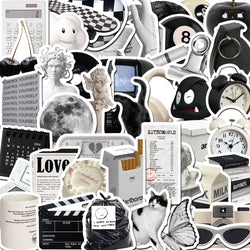 10/30/61pcs Ins Style Cute Stickers Black White Simple Decals Decoration DIY Phone Notebook Suitcase Laptop Fridge Wall Sticker (ONLINE ORDER ONLY)