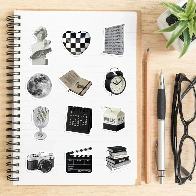 10/30/61PCS Simple Sculpture PVC Graffiti Sticker Sticky Aesthetic Decorative Scrapbook DIY Child Phone Stationery Supply (Online Order Only)