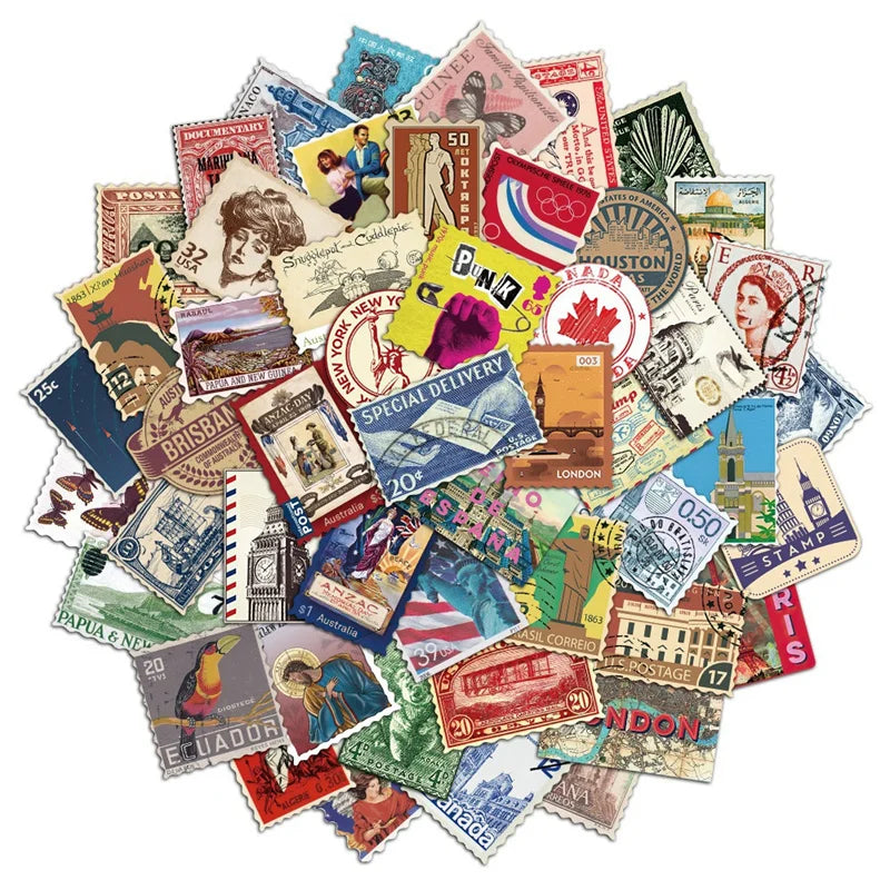 Vintage Postage Stamp Stickers for Scrapbooking and Journaling (Online Order Only)