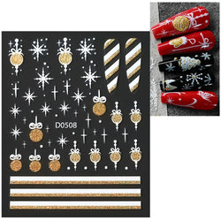 1pc Christmas Nail Sticker 3D Gold Glitter Snowflake Elk Penguin Bells Design Adhesive Nail Slider Decals Winter Manicure Decor* (Online Order Only)