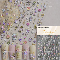 Dried Flower Lavender Bowknot Peony Pomegranate Flowers Bouquet Rose Chic Reliefs Self Adhesive Nail Art Stickers Manicure Decal (ONLINE ORDER ONLY)