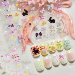 Black Rabbit Bunny Ribbon Bowknot Flower Cake Daisy Dessert Knife Fork Butterfly Self Adhesive Nail Art Stickers Manicure Decals (ONLINE ORDER ONLY)