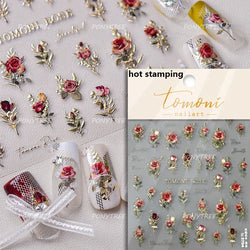Metal Effect Rose Flower Pattern Totem Photo Frame Self Adhesive Nail Art Sticker Romantic Chic Wreath Rhinestone Manicure Decal (Online Order Only)