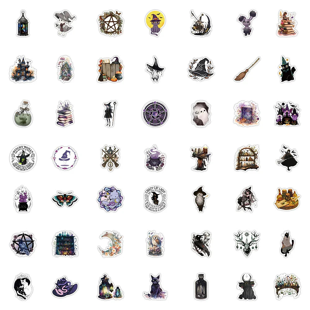 10/30/50pcs Vintage Gothic Magic World Witch Cat Anime Stickers Laptop Motorcycle Luggage Car Phone Waterproof Sticker Decals (Online Order Only)