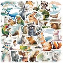 50Pcs Watercolor Animal Illustration Stickers DIY Suitcase Skateboard Laptop Luggage Fridge Phone Car Graffiti Sticker (Online Order Only)