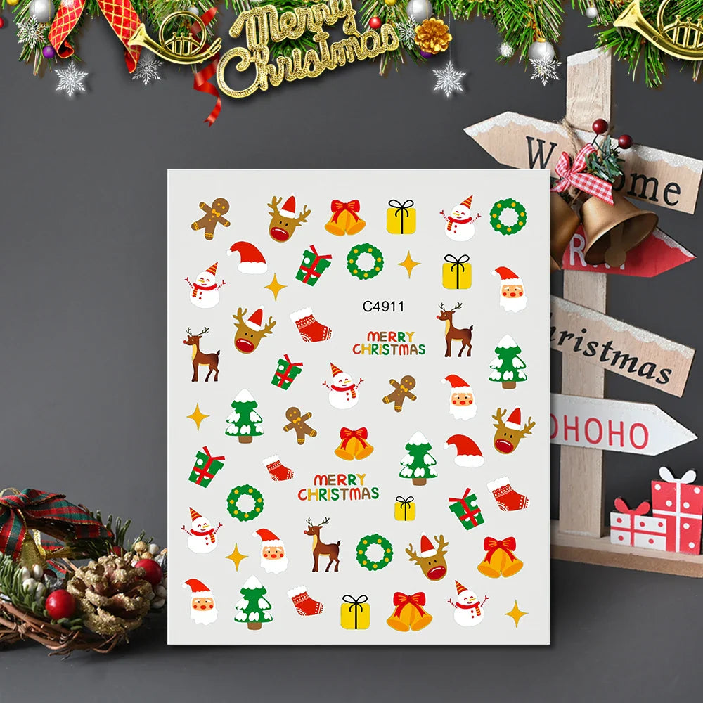 1PCS Laser Gold Snowflake Christmas Tree Nail Sticker 3D Adhesive Nail Decals Nail Art Accessories New Christmas Decoration 2024 (ONLINE ORDER ONLY)