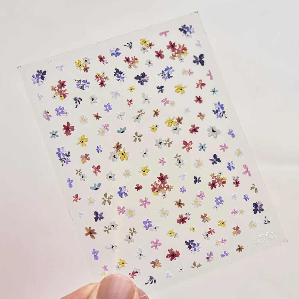 Chic Wild Flower Oil Painting Small Variegated Daisy Peach Blossom Lavender Petal Adhesive Nail Art Stickers Manicure Decals (Online Order Only)