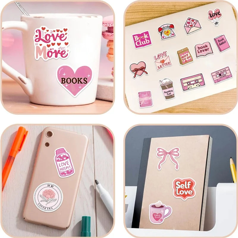 10/30/50PCS Cartoon Pink Love PVC Sticker Aesthetic Children's Stationery Sticky DIY Decoration Scrapbooking School Supplies (Online Order Only)