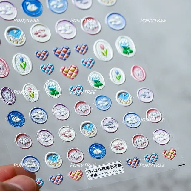Tulips Flower Letter Bowknot Butterfly Irregular Lines Pearl Tender 5D Adhesive Nail Art Stickers Manicure Decals Stick on Nail (ONLINE ORDER ONLY)