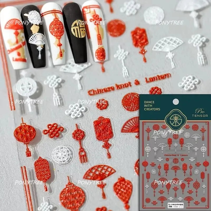 Yunjin Brocade Shawl Tassel Pendant Traditional Chinese Costumes and Ornaments Self Adhesive Nail Art Stickers Manicure Decals (ONLINE ORDER ONLY)
