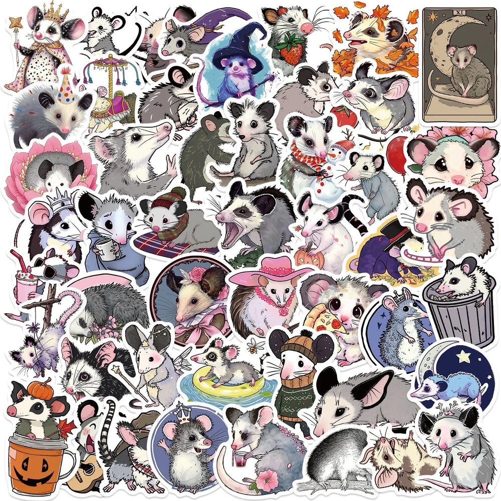 10/50PCS Cute Opossum Cartoon Stickers Kawaii Animal Decals DIY Fridge Phone Laptop Luggage Skateboard Car Graffiti Toy Sticker (Online Order Only)