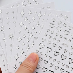 6pcs Mirror Silver Star 3D Nail Sticker Holographic Heart/Moon/Cross Design Self-Adhesive Decal Manicure Art Supplies Decoration (ONLINE ORDER ONLY)