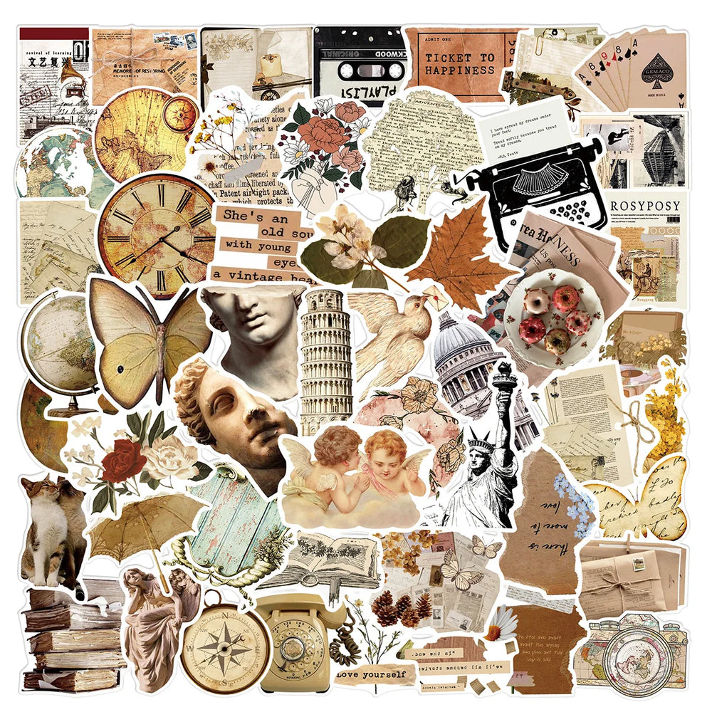 Retro Vintage Art Stickers Aesthetic Decals for Laptop, Phone, Fridge, Luggage, Water Bottle, Scrapbook, Car - 10/25/50pcs (ONLINE ORDER ONLY)