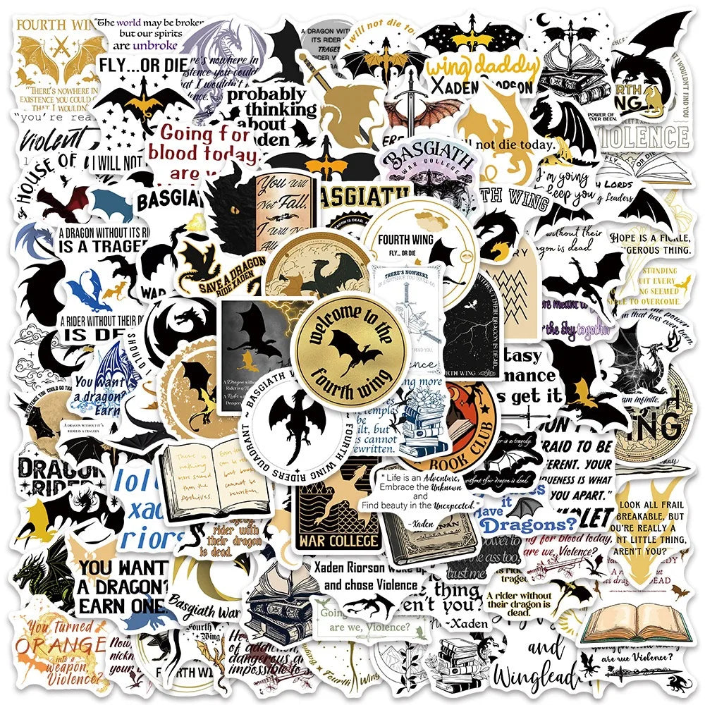 10/50/100pcs Fantasy Dragons Fourth Wing Book Stickers Aesthetic Decals DIY Stationery Notebook Phone Luggage Waterproof Sticker (ONLINE ORDER ONLY)