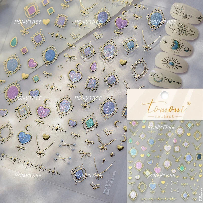 Colorful Geometric Gem Wing Love Heart Bowknot Moon Star Figure Totem Line Retro Self Adhesive Nail Art Stickers Manicure Decals (ONLINE ORDER ONLY)