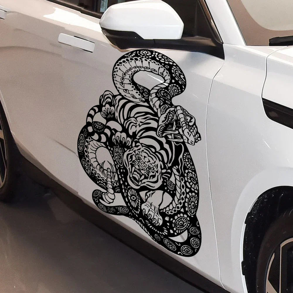 Anime Detachment Car Stickers Tiger And Snake Body Big Picture Decoration Movement Style Die Cutting Waterproof PVC Vinyl Decals (ONLINE ORDER ONLY)