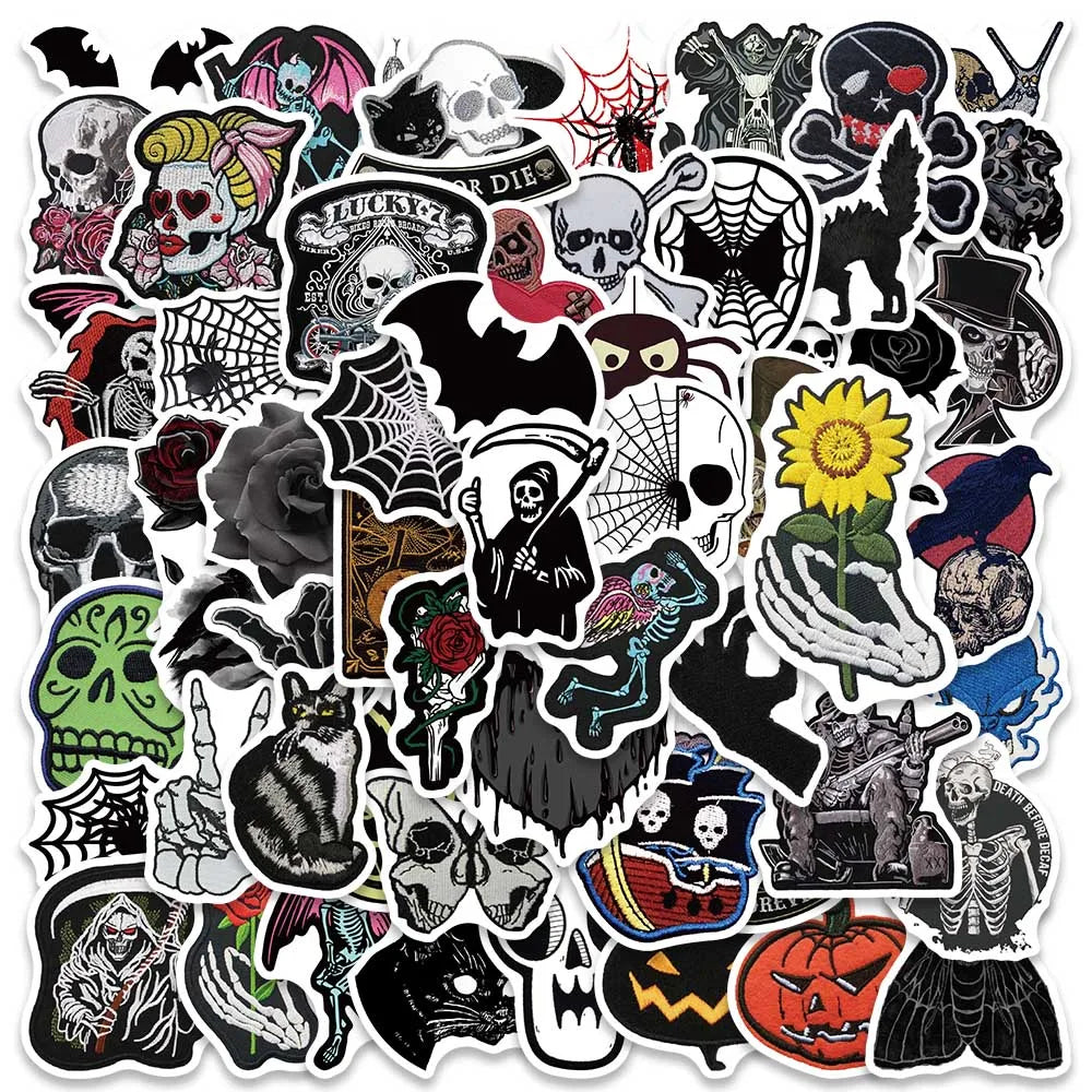 60PCS Skull Halloween Waterproof Stickers for Suitcase, Notebook, Skateboard, Refrigerator, Helmet (ONLINE ORDER ONLY)