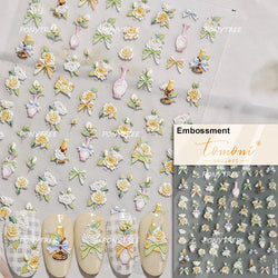 Trumpet Creeper White Flower Purple Leaves Antique Special Characters 5D Soft Relief Adhesive Nail Art Stickers Manicure Decals (ONLINE ORDER ONLY)
