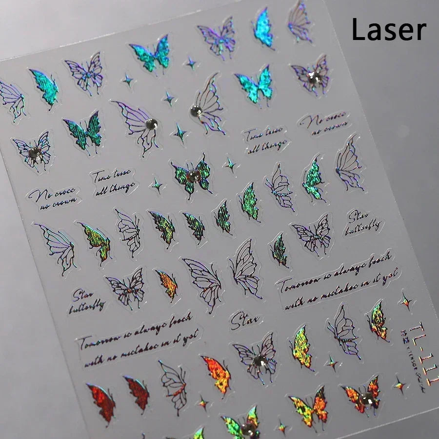 Delicate Tender Purple Butterfly Seal Pattern Insect Shiny Golden Stroke Nail Art Decoration Sticker Dressy Laser Manicure Decal (ONLINE ORDER ONLY)