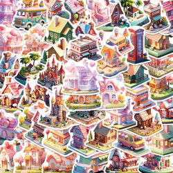 3D City Building Stickers: 10/30/50pcs Cartoon Scrapbook Laptop Phone Decals (Online Order Only)