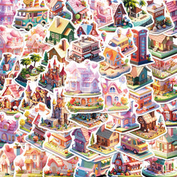 3D City Building Stickers: 10/30/50pcs Cartoon Scrapbook Laptop Phone Decals (Online Order Only)