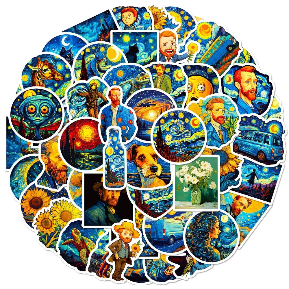 50Pcs Van Gogh Stickers Stationery Aesthetic Kids Toys Cool Items DIY Notebook Phone Skateboard Laptop Water Bottle Decal (ONLINE ORDER ONLY)