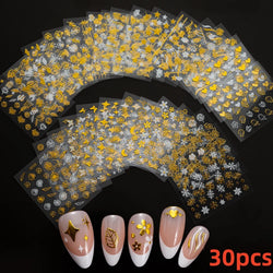 30pcs Black Flowers Nail Art Stickers 3D Self Adhesive Daisy Floral Nail Tips Design Decals Manicure Supplies For Women & Girls* (ONLINE ORDER ONLY)