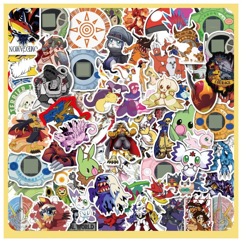 100pcs Digimon Stickers for Laptop, Car, Scooter, Water Bottle, Phone, and More (Online Order Only)