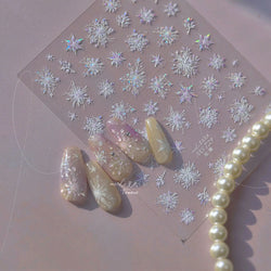 Flying Snowflakes Cold Winter Geometric Hexagon Star Romantic Adhesive Nail Art Stickers Embossment Rhinestone Manicure Decals (ONLINE ORDER ONLY)