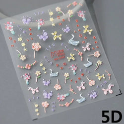 Charming Red Rose Phoenix Flower Wing Leaves Flower Feather Pearl Relief Embossed 5D Adhesive Nail Art Stickers Manicure Decals (ONLINE ORDER ONLY)