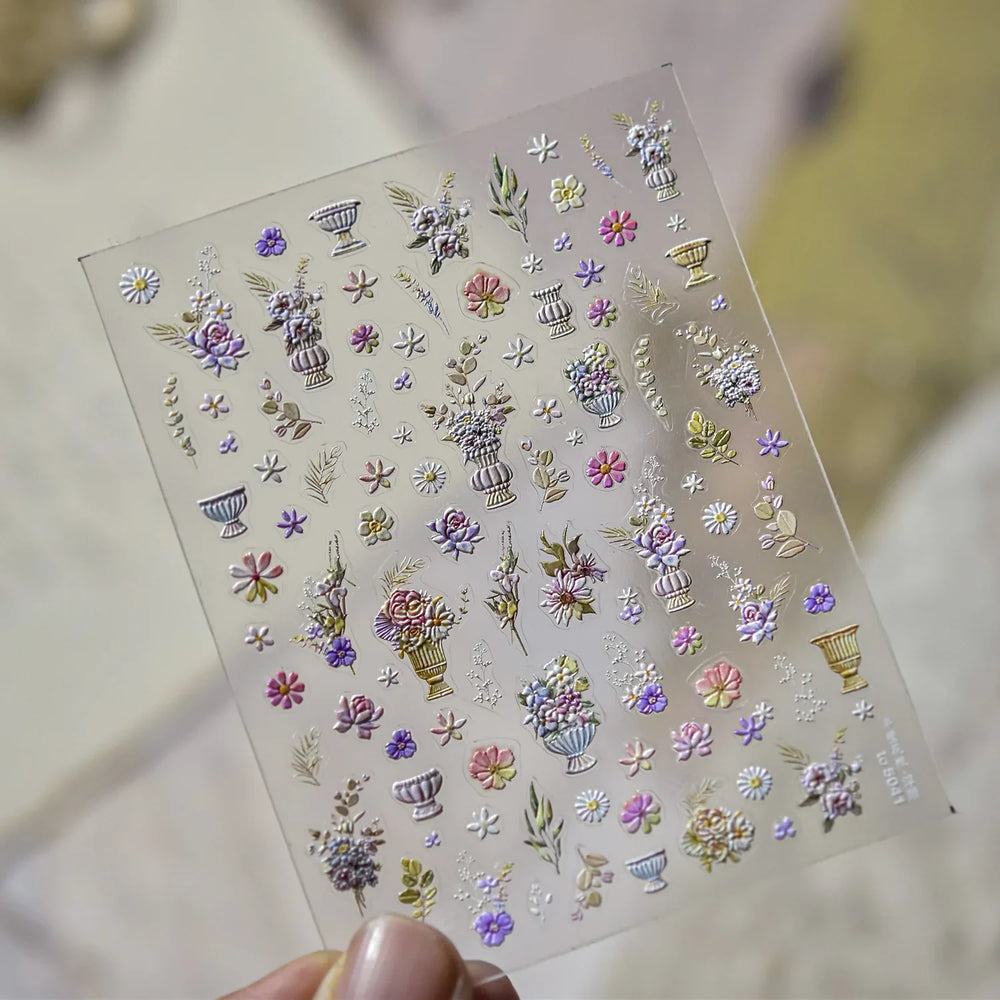 European Garden Angel Wing White Rose Flower Bed Vase Lace Bowknot Statue Adhesive Nail Art Decoration Sticker Manicure Decals (ONLINE ORDER ONLY)