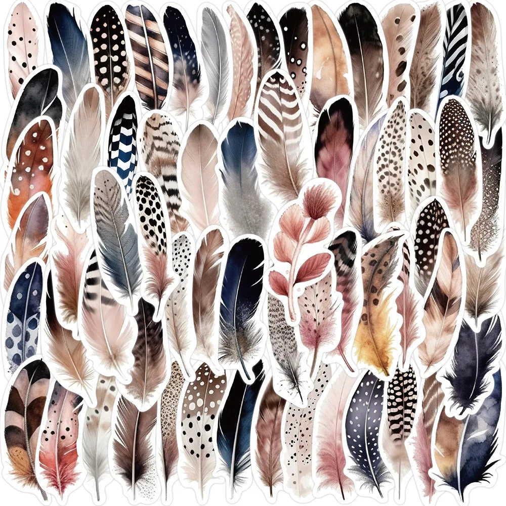 64Pcs Cartoon Feather Graffiti Stickers for Helmet Wall DIY Decoration (Online Order Only)