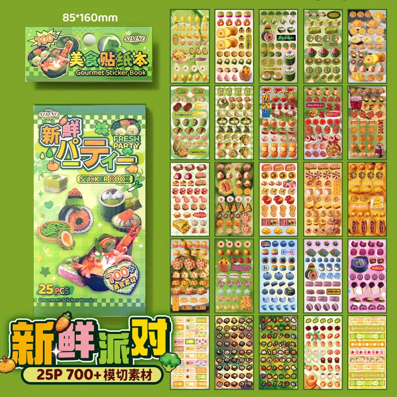 25 Pages Ins Retro Cute Food Cake Decorative Stickers Book Scrapbooking Phone Case DIY Journal Collage Material Sticker Gift (ONLINE ORDER ONLY)