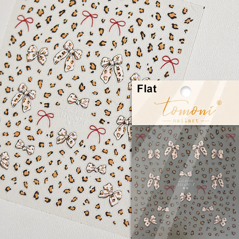 Flat Small Pink Brown Halo Dyeing Love Heart Geometric Leopard Shiny Jelly Chic Embossed Relief Nail Art Stickers Manicure Decal (Online Order Only)