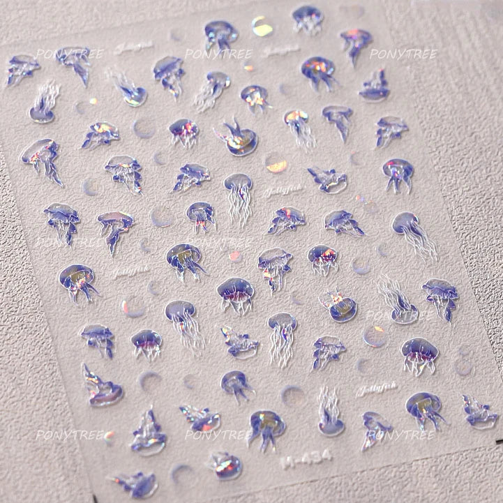 Romantic Mermaid Tail Water Bubbles Seahorse Shell Starfish Coral Pearl Pendant Self Adhesive Nail Art Stickers Manicure Decals (Online Order Only)