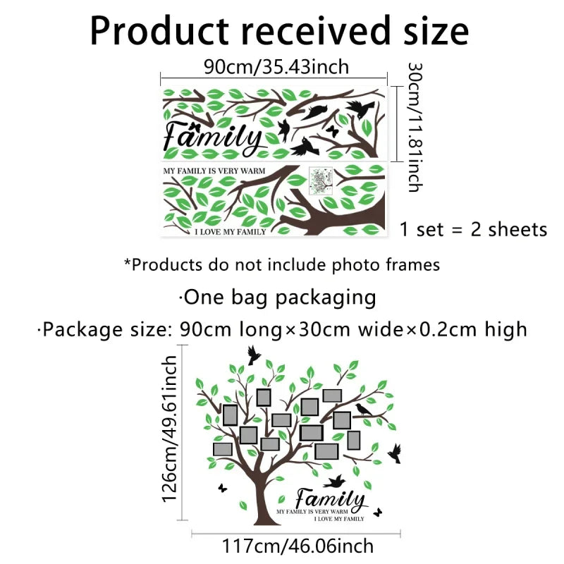 New English Family Photo Tree Wall Stickers for Kids Room Bedroom Living Room Nursery Room Home Decor PVC Waterproof Wall Decals (Online Order Only)