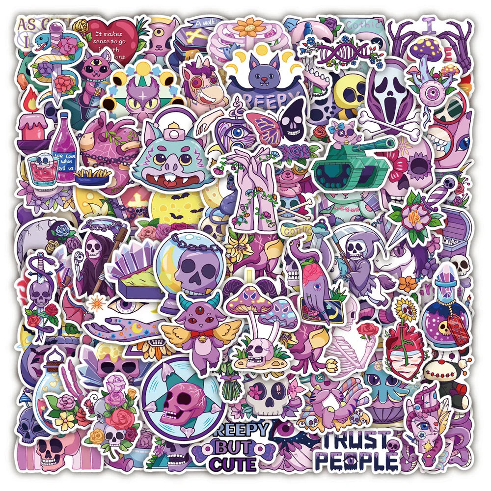 Gothic Horror Skeleton Stickers Pack - Laptop, Luggage, Halloween Decals (ONLINE ORDER ONLY)